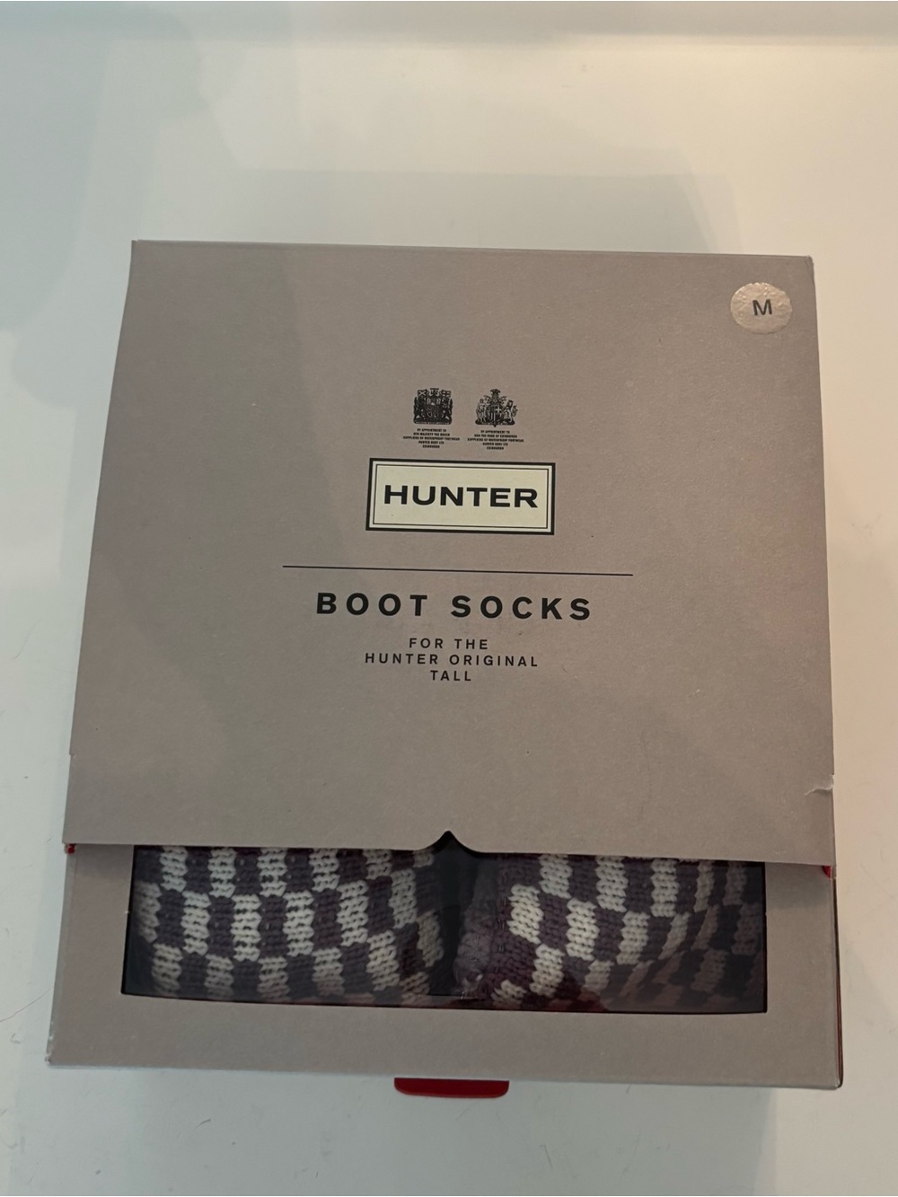Hunter Wome's Tall Boot Socks - lavender and White Checker Knit cuff size M